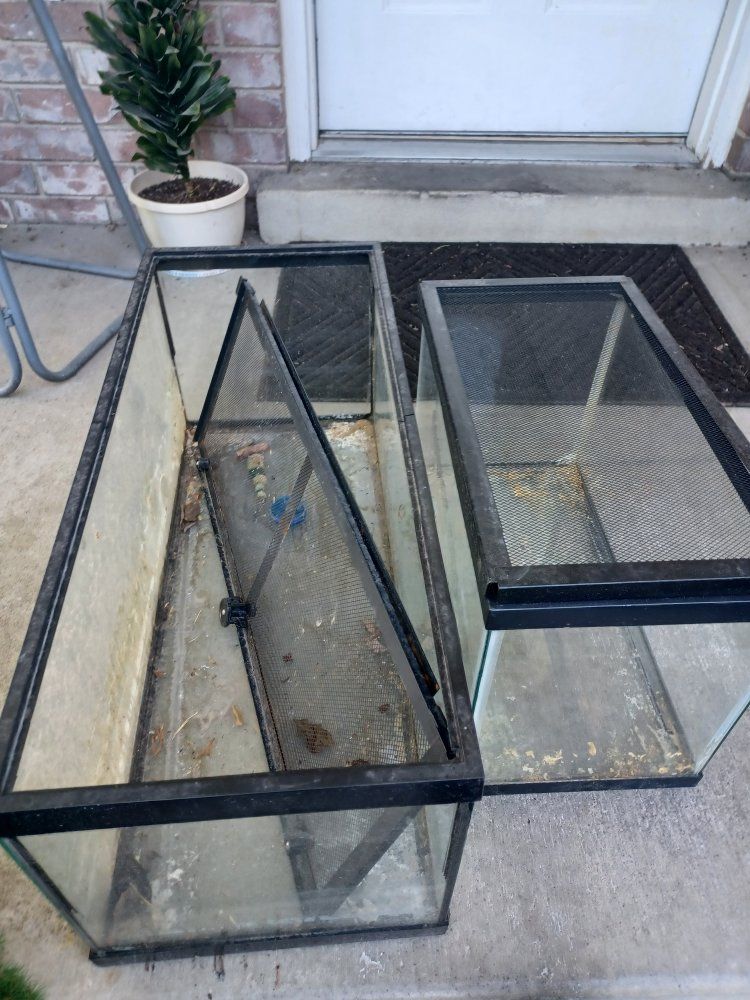 Pair of Used Glass Reptile Terrariums / Aquariums with Screen Lids
