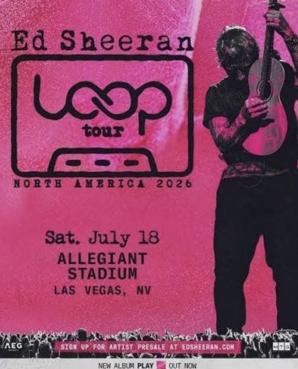 Ed Sheeran Loop Tour 2026 Las Vegas Ticket - Allegiant Stadium - Section 440, Row 15, Seat 13&14
