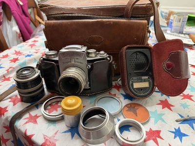 Vintage Ihagee Dresden Exakta VX Camera with Lenses, Filters, Case