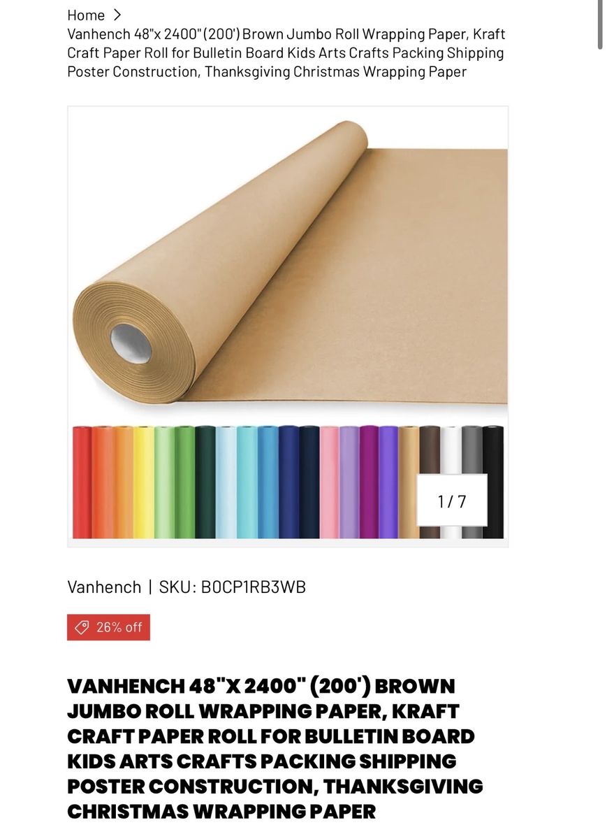 Vanhench 48"x200' Grey Kraft Paper Jumbo Roll - Wrapping, Crafts, Packing, Table Runner, Bulletin Board