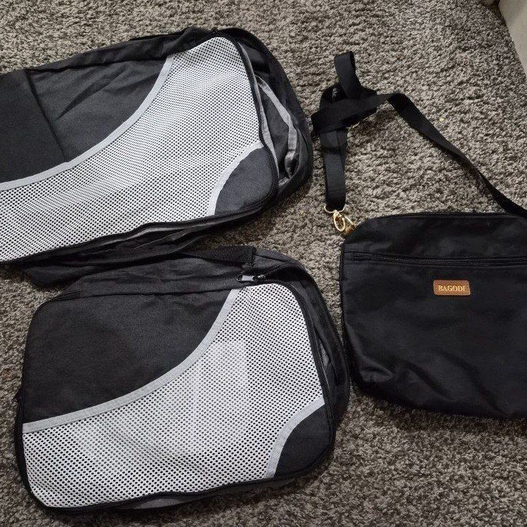 New Bagodi 3-Piece Black Travel Organizer Set with Crossbody toiletry Bag & Mesh Packing Cubes