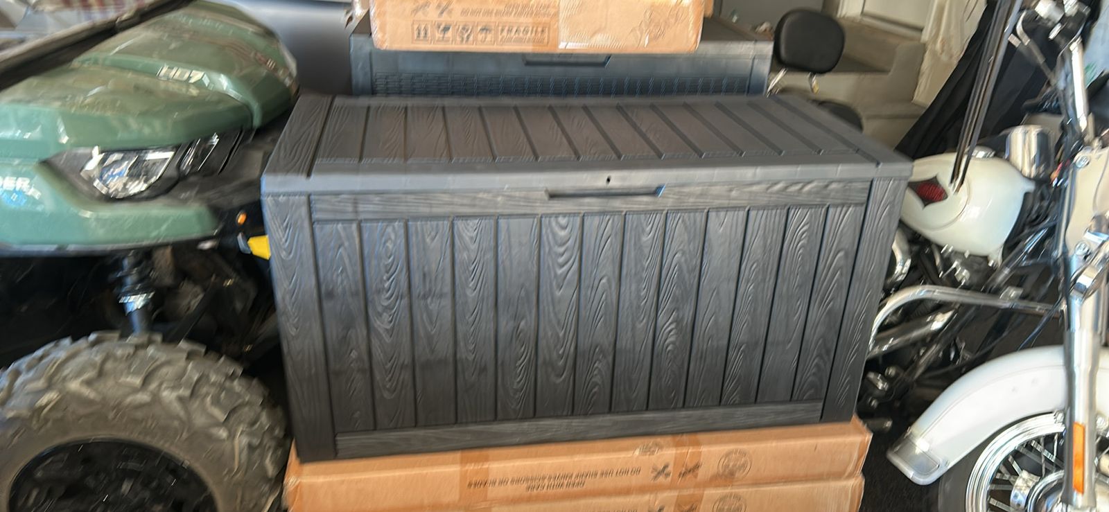 Outdoor Resin Deck Box - Dark Gray Wood-Look Storage Bin
