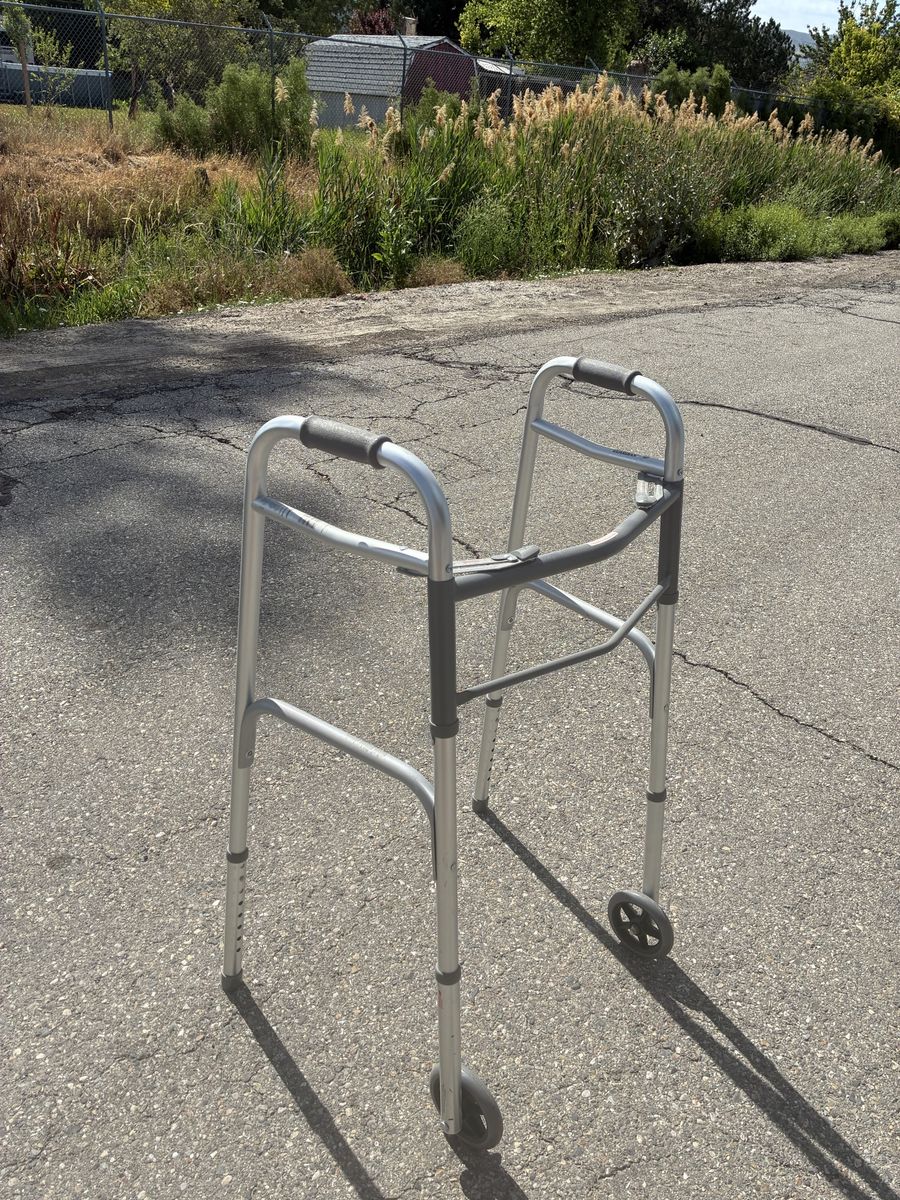 Medical Walker with Wheels & Forearm Crutch - Mobility Aid Set