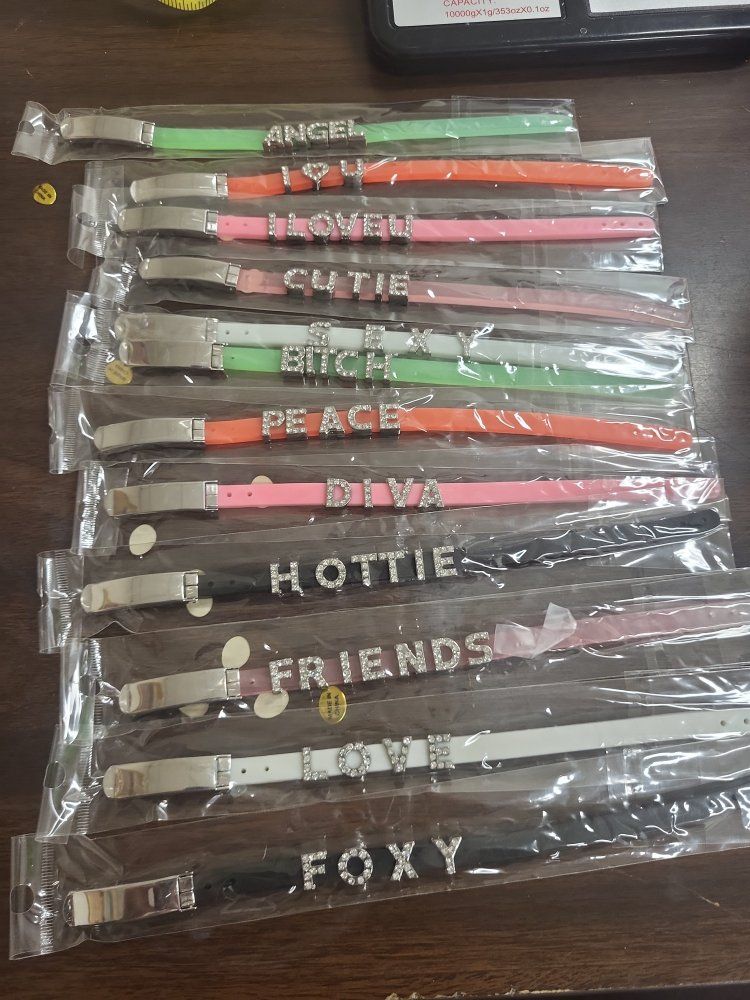 Rhinestone Word Charm Silicone Bracelets Lot - Assorted Colors & Styles