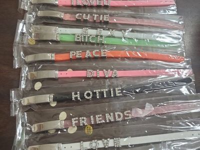 Rhinestone Word Charm Silicone Bracelets Lot - Assorted Colors & Styles