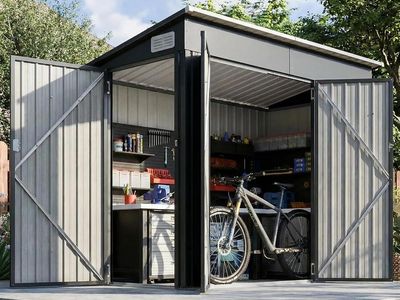 8x4 Outdoor Shed: Triple Door, Metal, Black
