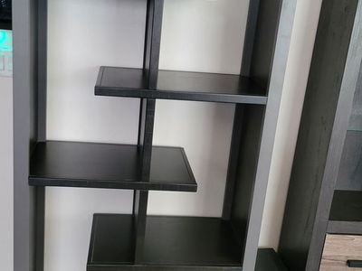 Modern Asymmetrical Black Wood and metal Bookshelf Display Unit