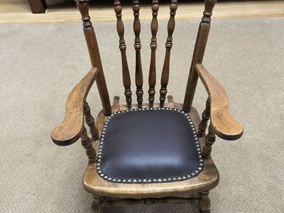 Darling Child's Rocking Chair with Leather Seat - Antique/Vintage