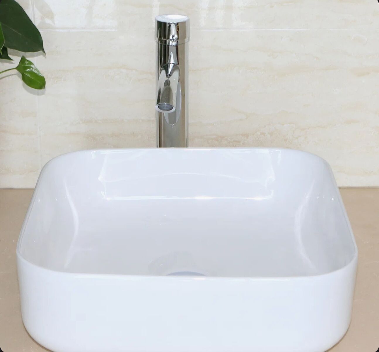New in Box Wonline 15.157'' White Ceramic Square Bathroom Sink with Faucet USBR4361