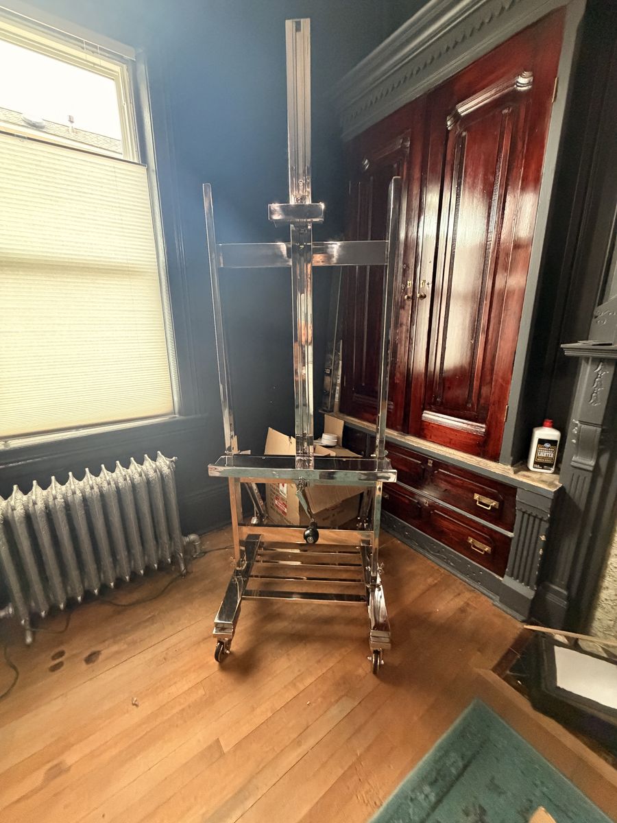 Used Restoration Hardware Polished Stainless Steel TV Easel