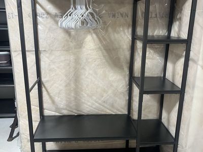 Black Metal Clothes Rack with Shelves - Garment Storage Organizer