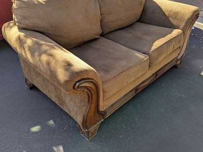 Comfortable Brown Fabric Loveseat - Good Condition, Classic Style, Two-Seater Sofa