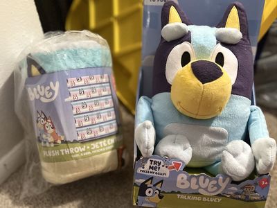 New Bluey talking plushy and extra large throw blanket