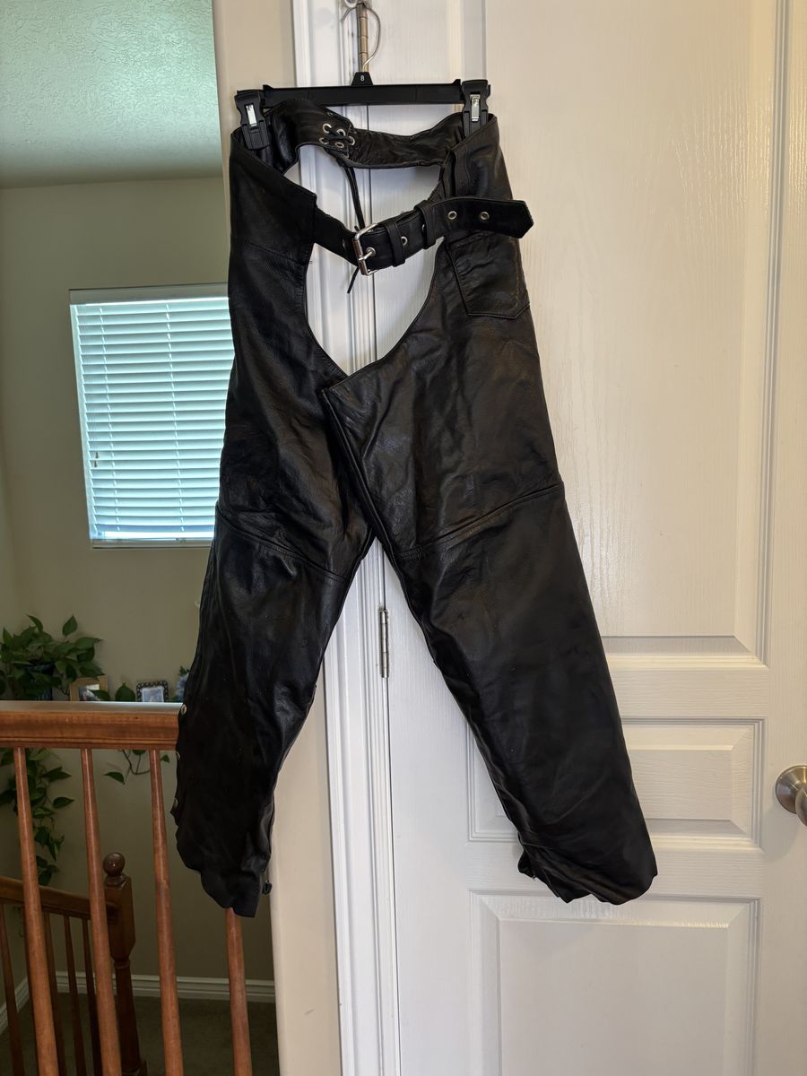 Women’s Silver Bike Leather Motorcycle Chaps - Size Small