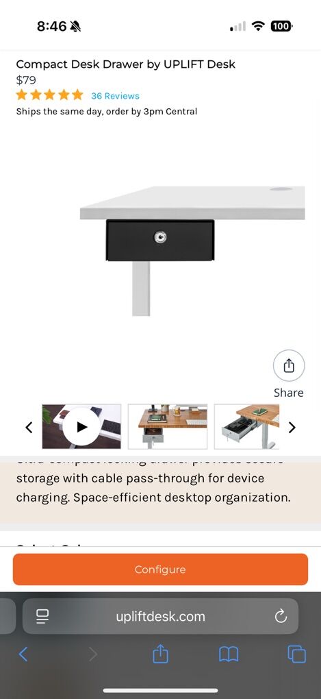 Compact Desk Drawer by UPLIFT Desk Black New