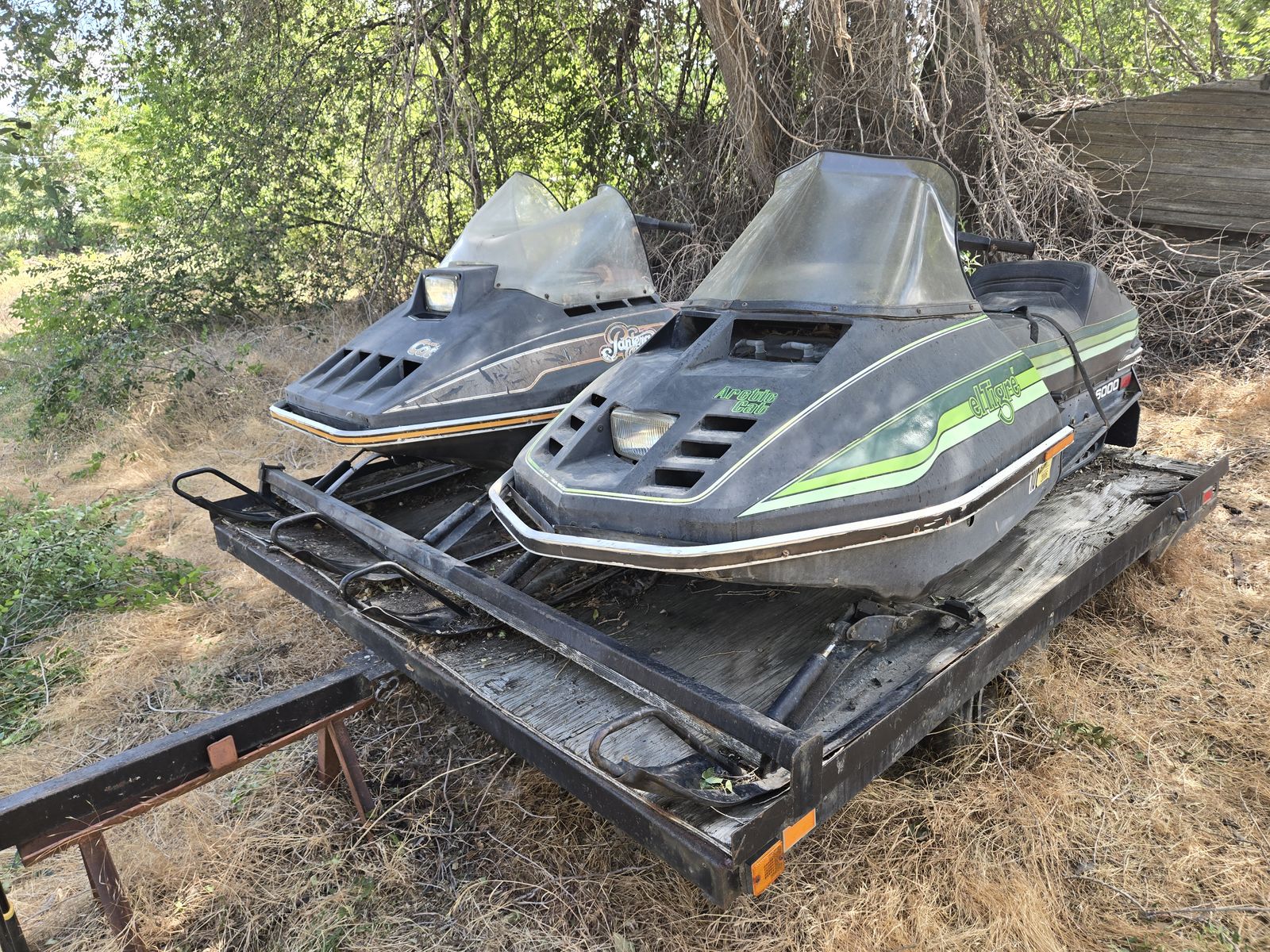 Two snowmobiles with trailer