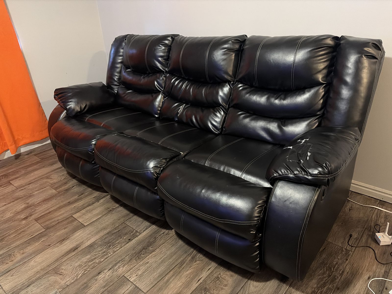 Leather Black Stitch Sofa Recliner