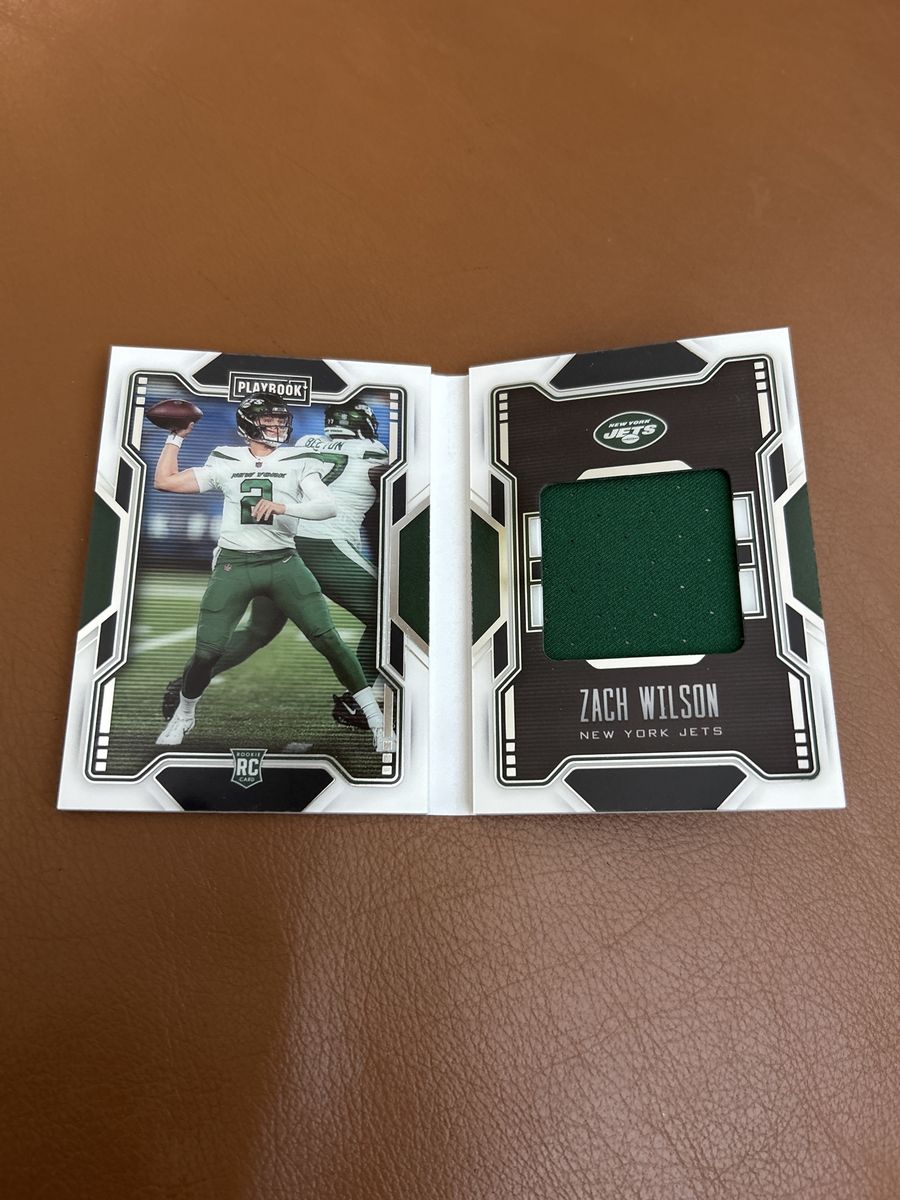 2021 Panini Playbook Zach Wilson Rookie RC Booklet Patch Football Card New York Jets NFL Game Used Jersey BYU Cougars 132/175