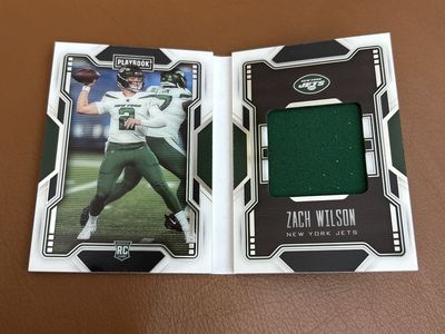 2021 Panini Playbook Zach Wilson Rookie RC Booklet Patch Football Card New York Jets NFL Game Used Jersey BYU Cougars 132/175