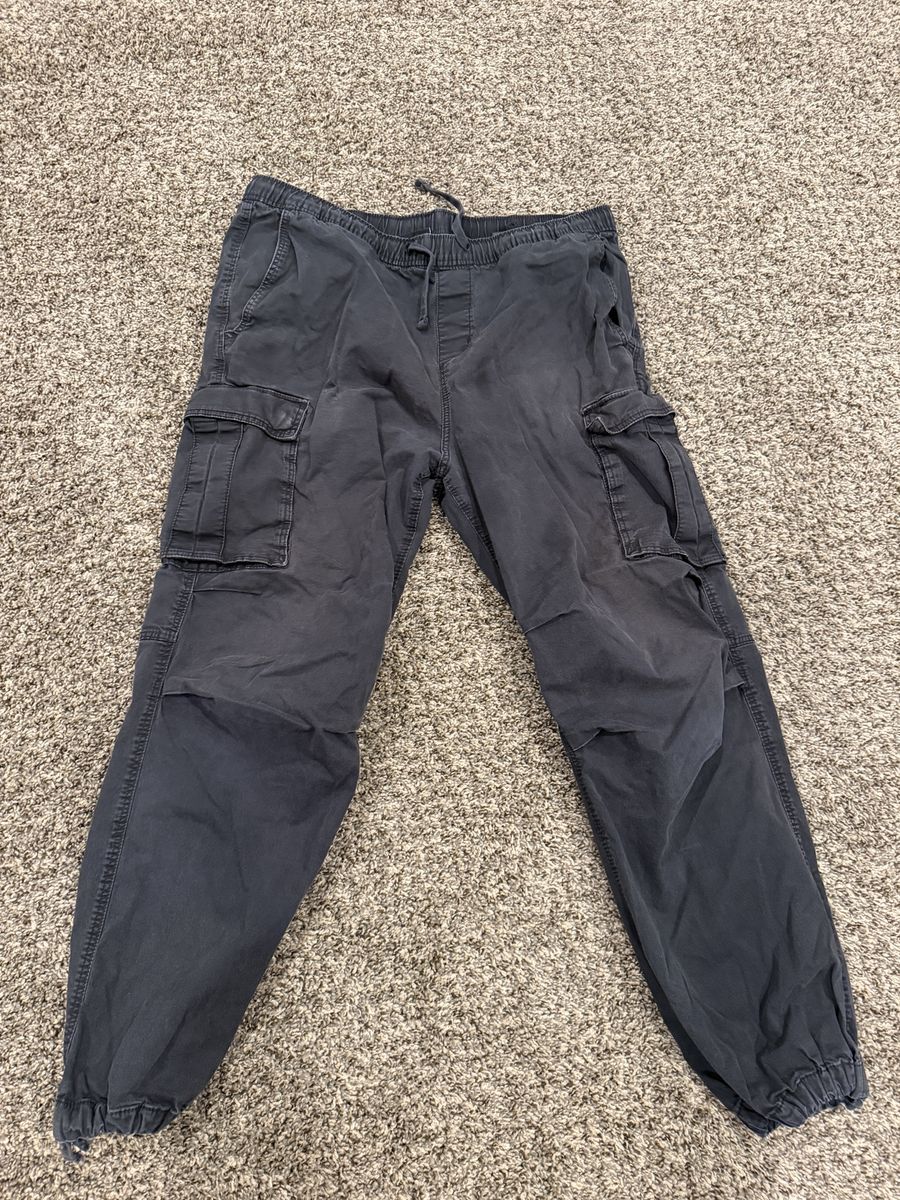 H&M Men's Size L Dark Grey Elastic Waist Cargo Jogger Pants
