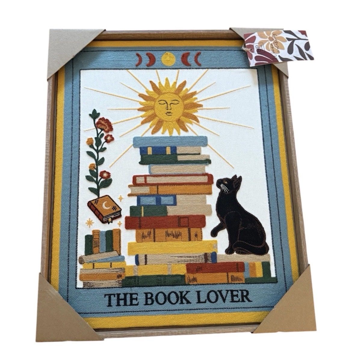 New Home Textile Embroidery Woven Wall Art Tarot Card The Book Lover Black Cat 16x20