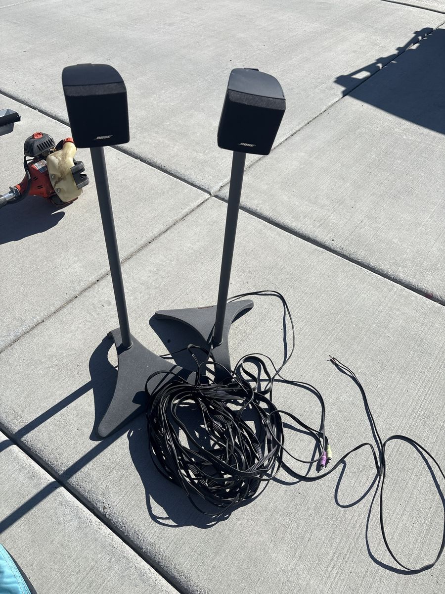 Bose Surround Sound Satellite Speakers with Floor Stands and Cables