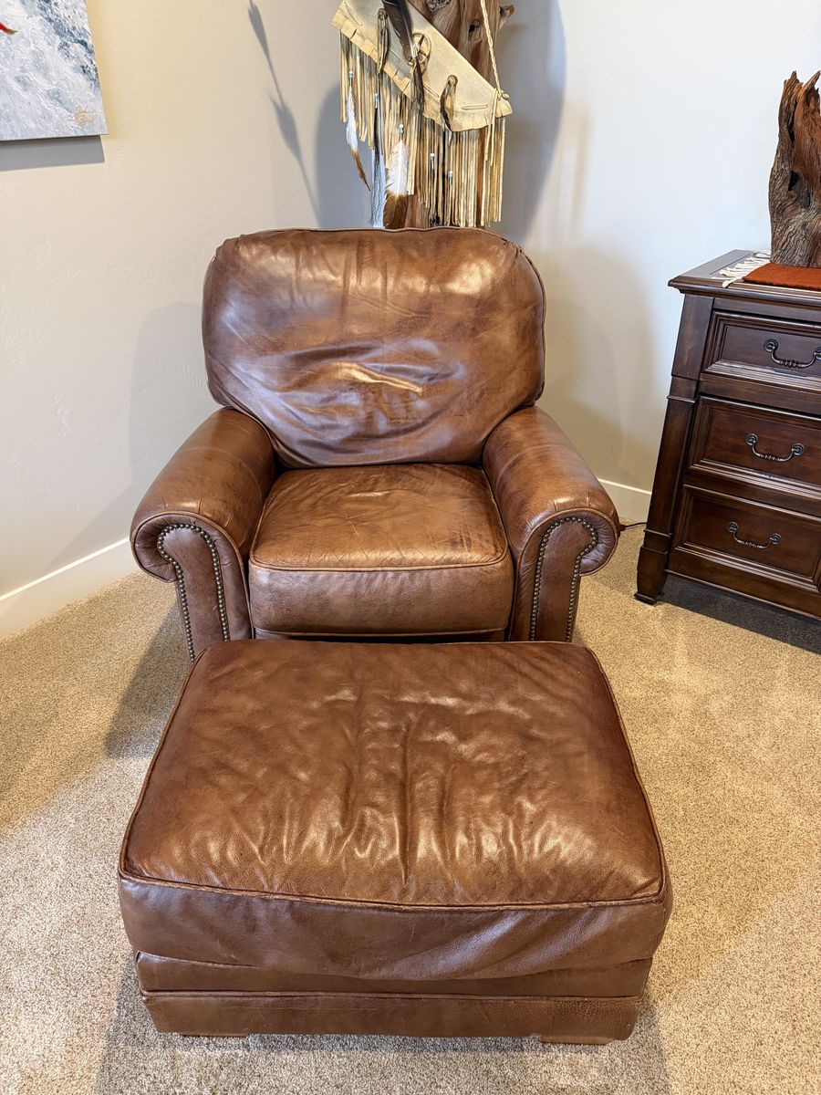 leather chair with ottoman