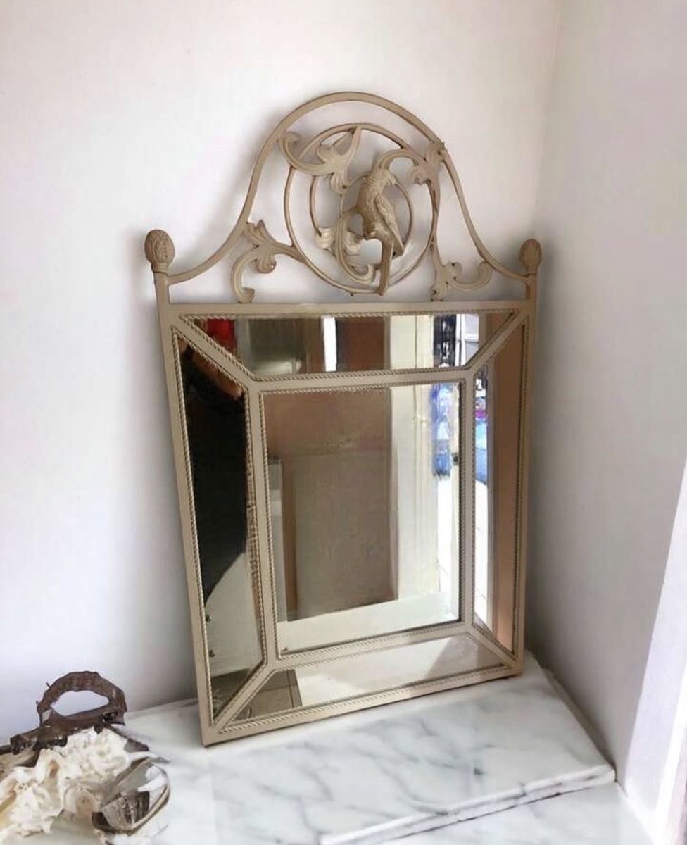 Vintage French Style Decorative Wall Mirror with Carved Details and Beveled Edges