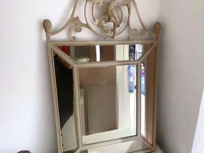 Vintage French Style Decorative Wall Mirror with Carved Details and Beveled Edges