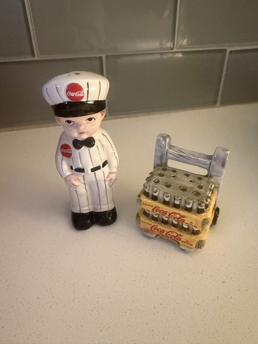 Vintage Coca-Cola Delivery Boy & Crates Salt & Pepper Shaker Set - Collectible Ceramic