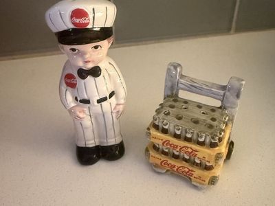 Vintage Coca-Cola Delivery Boy & Crates Salt & Pepper Shaker Set - Collectible Ceramic