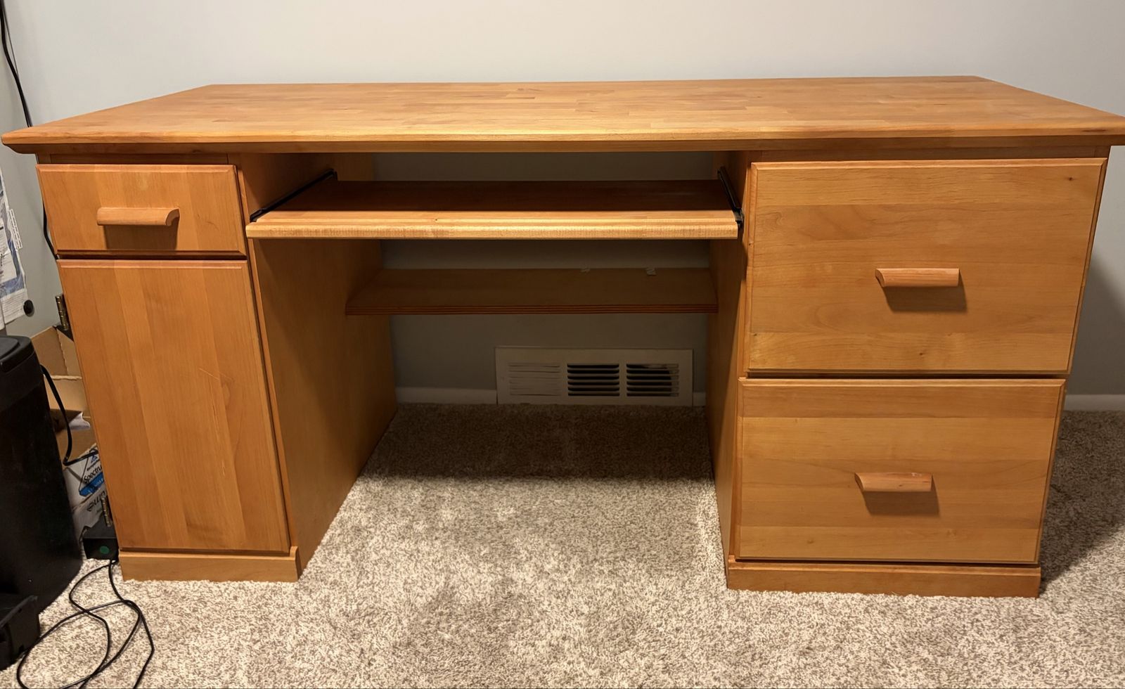 Wooden Home Office Desk with Keyboard Tray & Storage Drawers, Light Wood Finish