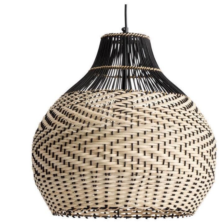 Black and Natural Handwoven Rattan Bell Geo Pendant Lamp