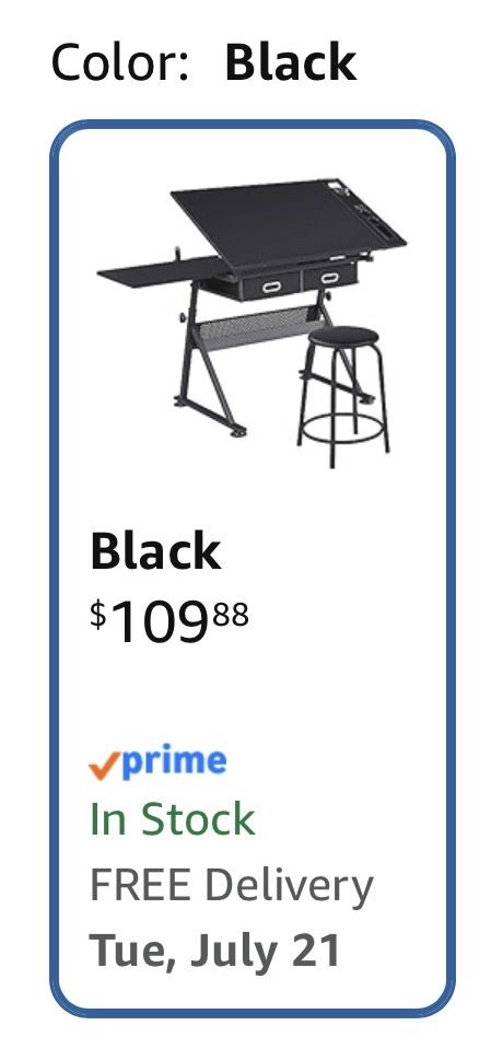 Height Adjustable Black Drafting Table Drawing Desk Art Craft Station w/ Stool & Storage