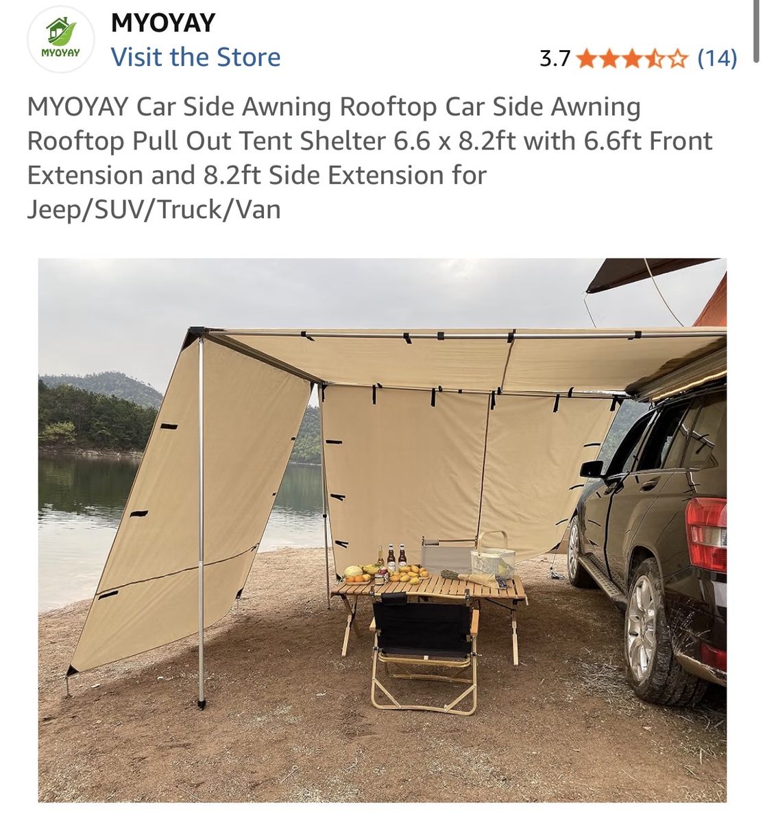 Never installed Car Side Awning Rooftop Pull Out Tent Shelter 6.6 x 8.2ft
