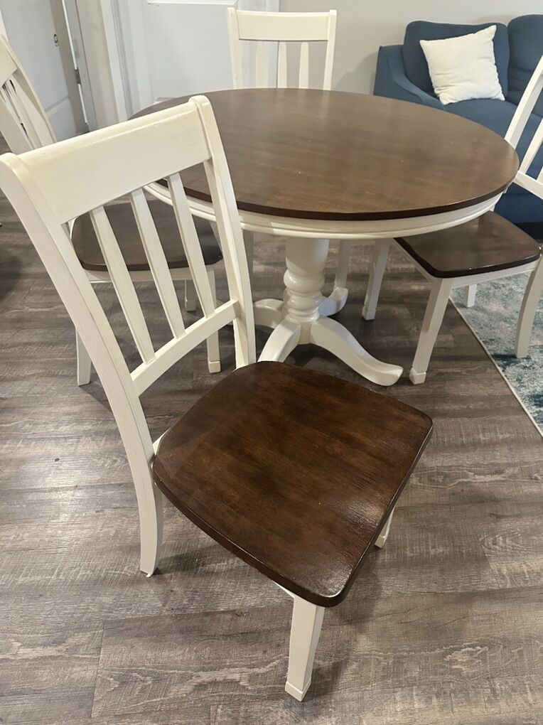 Kitchen Table With 4 Chairs (Rustic Brown+ White)