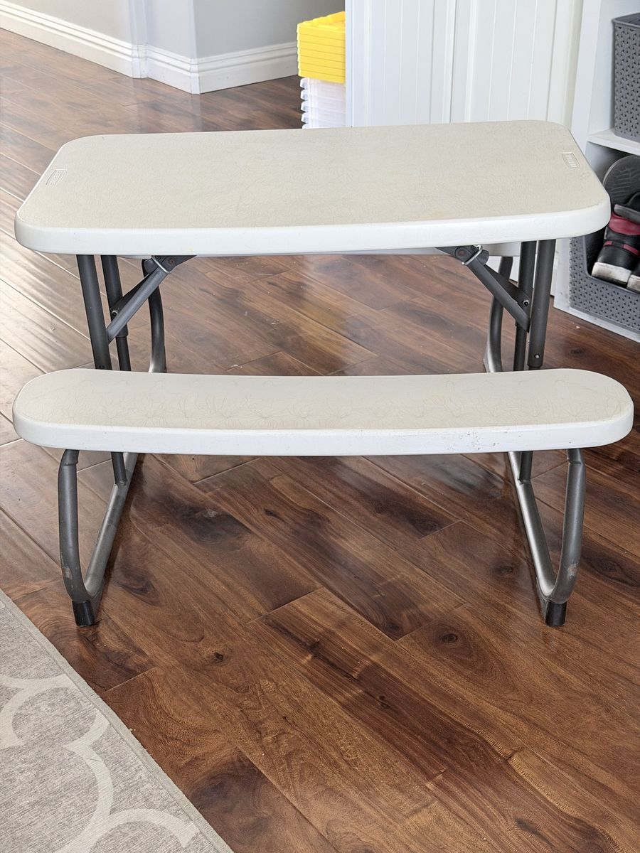 Lifetime Kids' Foldable Picnic Table with Bench - Durable Beige Plastic, Excellent Condition