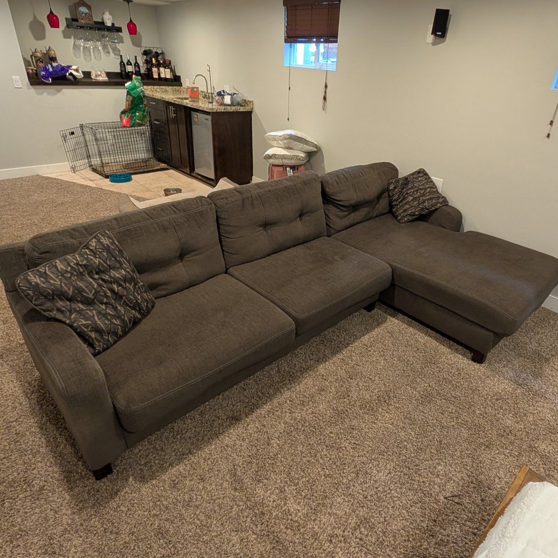 Grey Fabric Sofa with Chaise