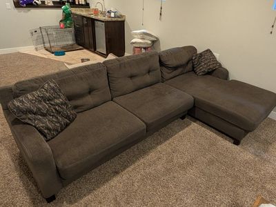 Grey Fabric Sofa with Chaise