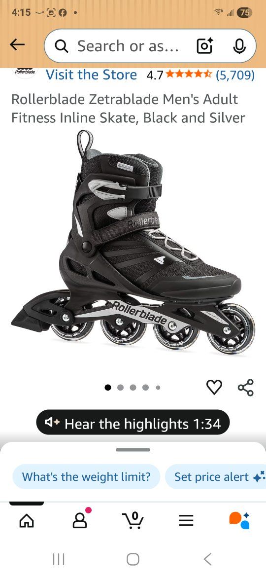 Rollerblade Zetrablade Men's Adult Fitness Inline Skate, Black and Silver