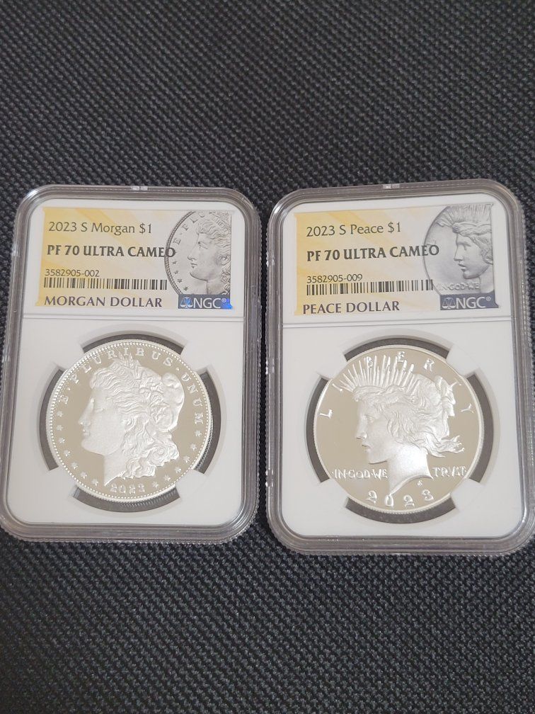 2023 S Morgan & Peace Dollar Set PF 70 Ultra Cameo NGC Graded