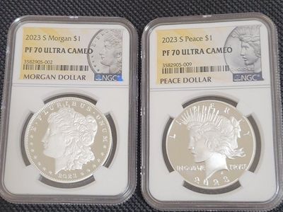 2023 S Morgan & Peace Dollar Set PF 70 Ultra Cameo NGC Graded
