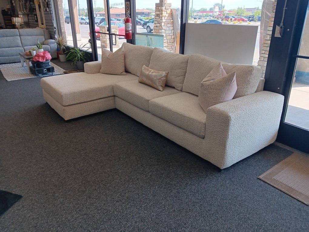 Cream Boucle 2-Piece Sectional Sofa with Left-Facing Chaise
