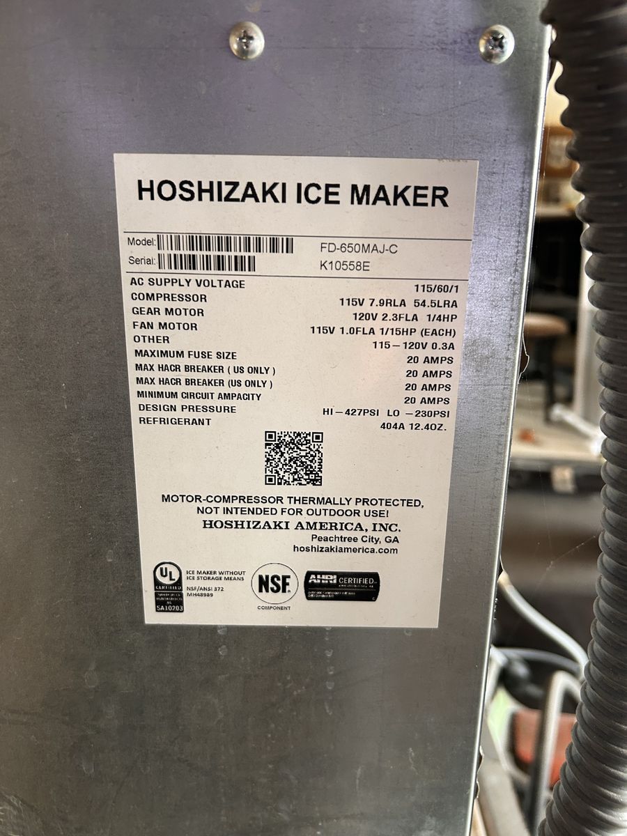 Hoshizaki FD-650MAJ-C Commercial Ice Maker 115V Air-Cooled Cubelet Ice Machine