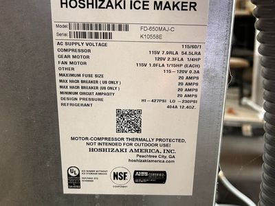 Hoshizaki FD-650MAJ-C Commercial Ice Maker 115V Air-Cooled Cubelet Ice Machine