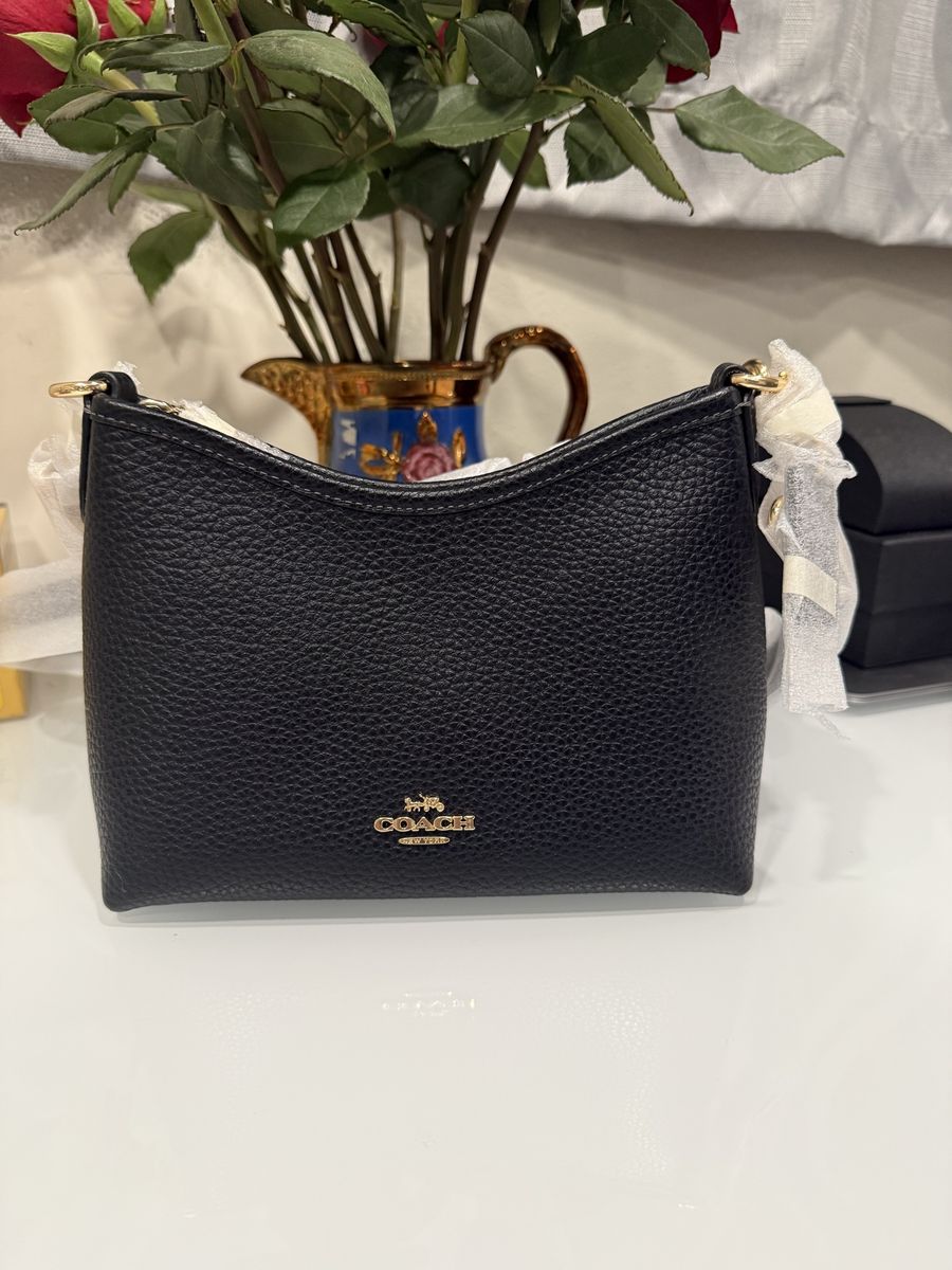 Coach Black Pebbled Leather Crossbody with Gold Hardware