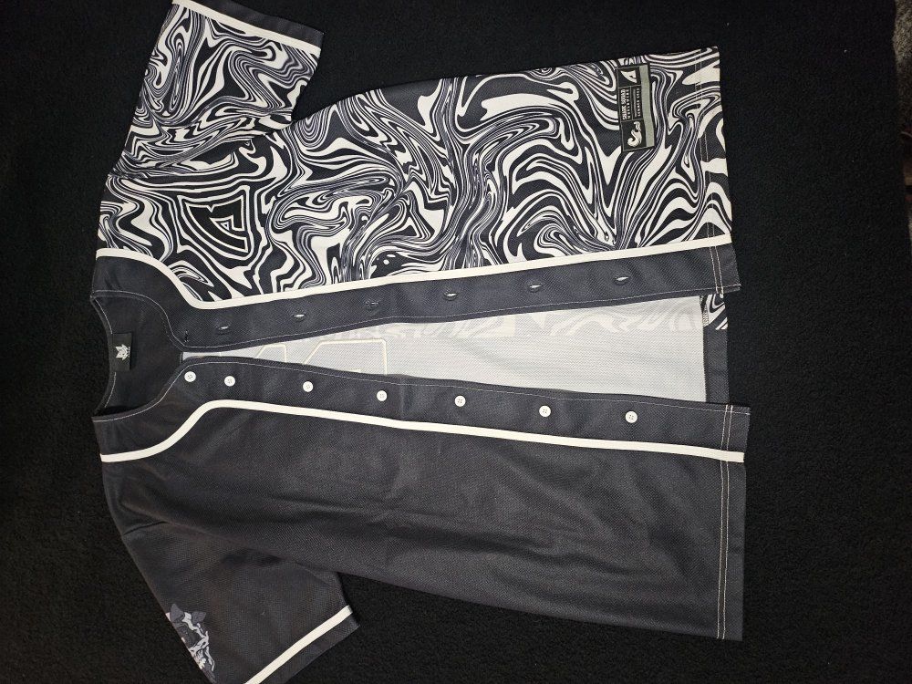 Javz 02 Shark Squad Worldwide Baseball Jersey - Black/White Swirl - Size Large - Summer 2023