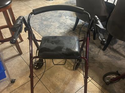 Red Mobility Walker with Seat and Wheels - Used