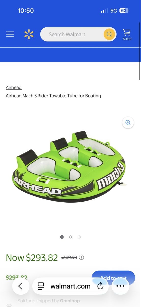Airhead Mach 3 Rider Towable Tube for Boating - Green/Black - Inflatable Water Sport