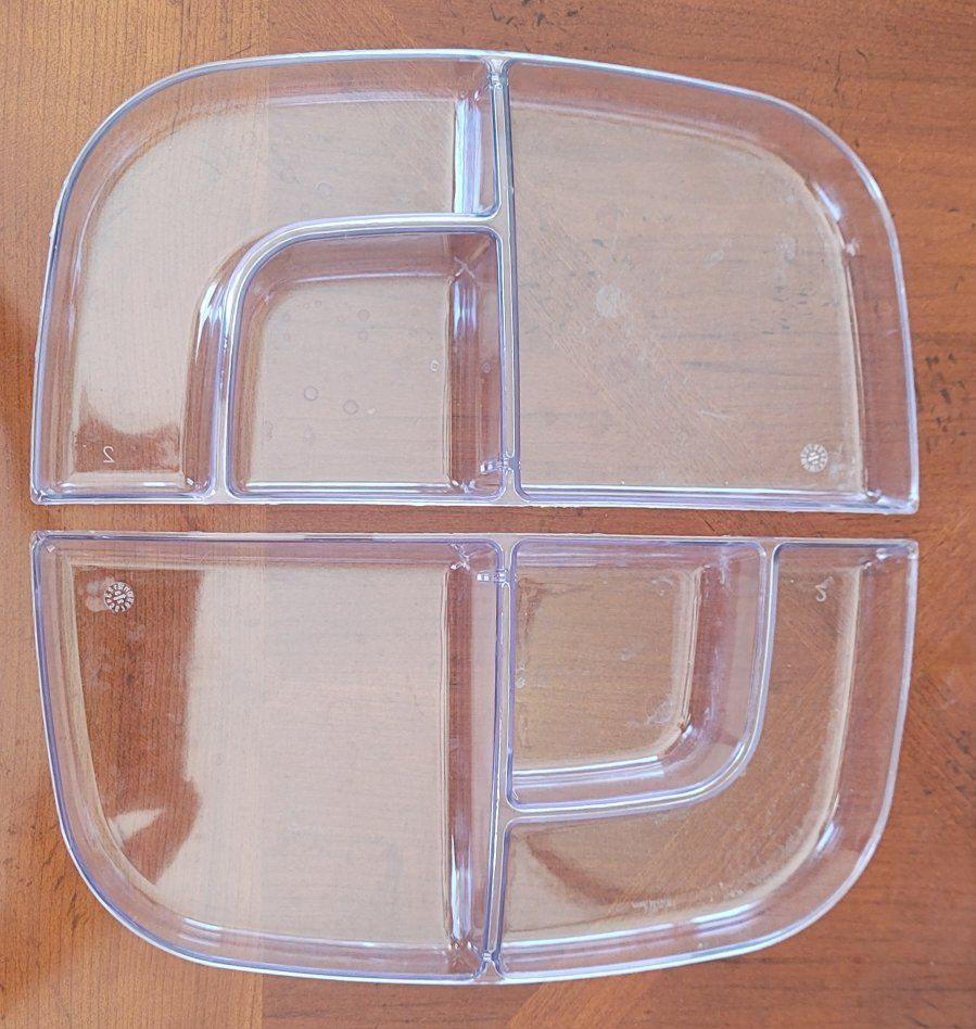 2 Pampered Chef Replacement Trays for Large Square Cool and Serve, 3 Welled Sections each tray